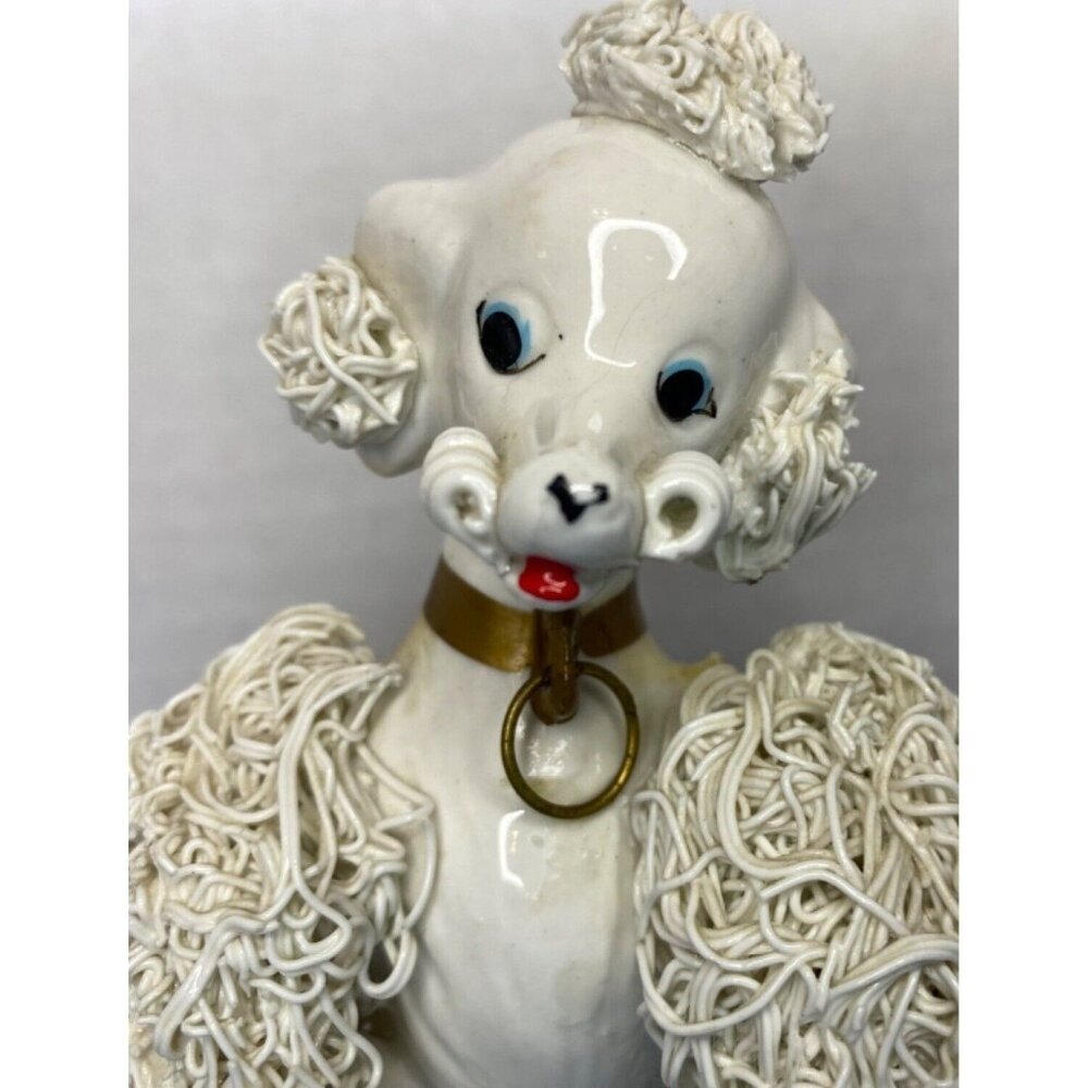 Vintage Porcelain Spaghetti Poodle Figurine With Gold Collar & Ring 5" - Picture 2 of 6